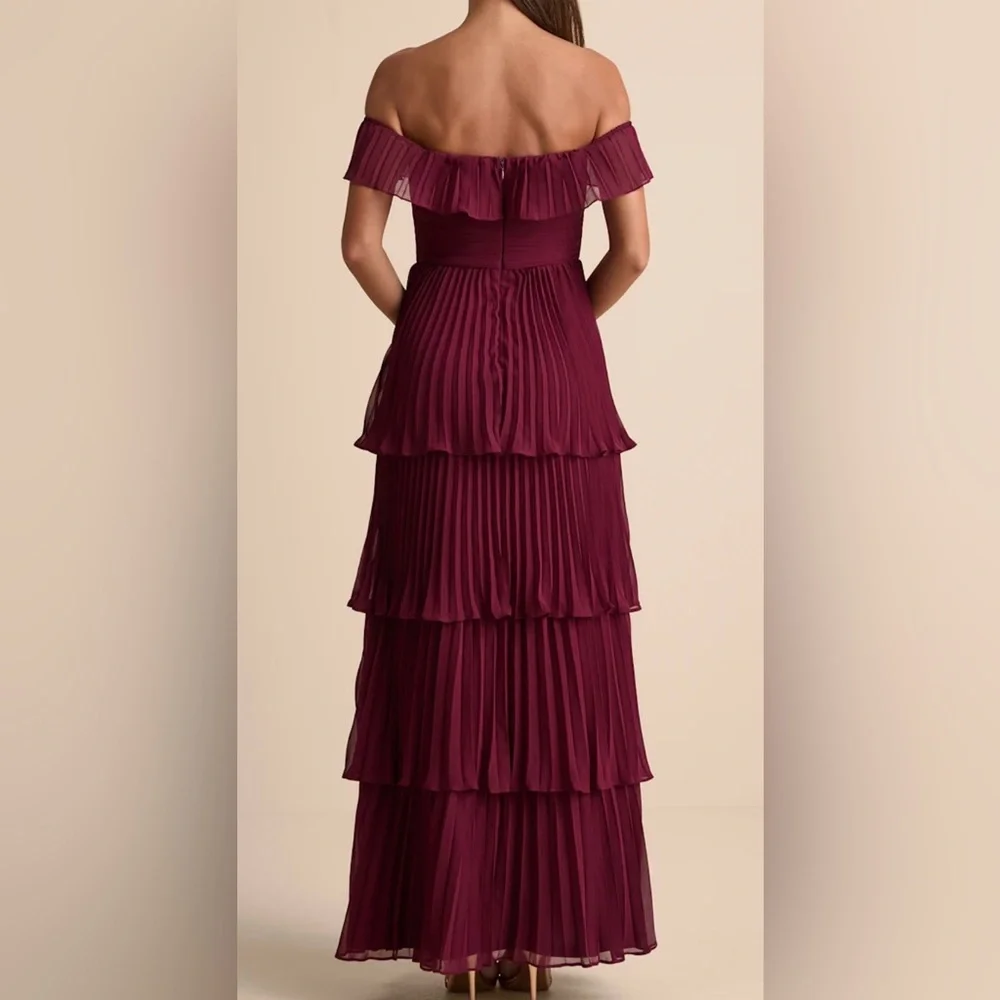 Lulus Tiered Ruffle Midi Dress Burgundy XL Wedding Guest Bridesmaid Formal Party - Picture 9 of 9